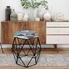 Puff Banqueta Aramado Luna Hexágono Base Preto Triângulo Azul