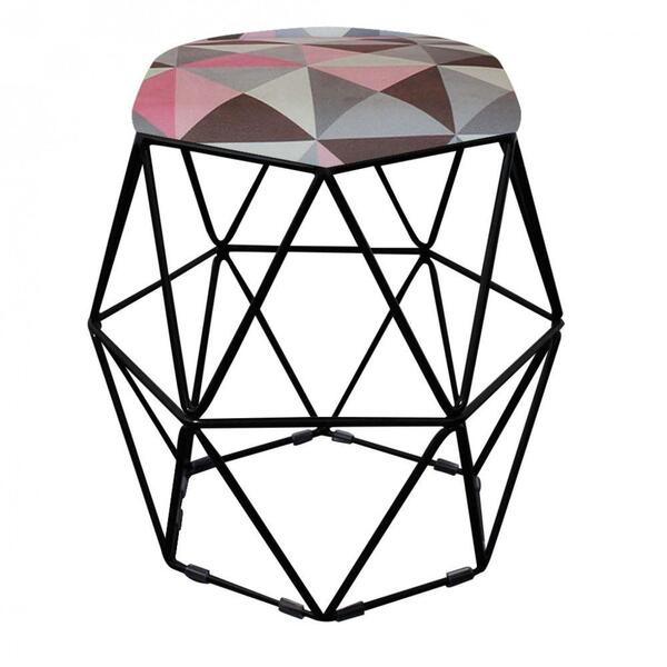 Puff Banqueta Aramado Luna Hexágono Base Preto Triângulo Rose
