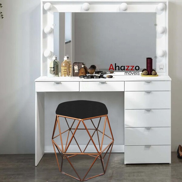 Puff Banqueta Aramado Luna Para Penteadeira Hexágono Base Bro