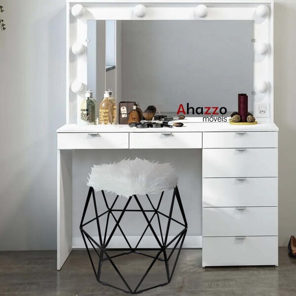 Puff Banqueta Aramado Luna Para Penteadeira Hexágono Base Pre