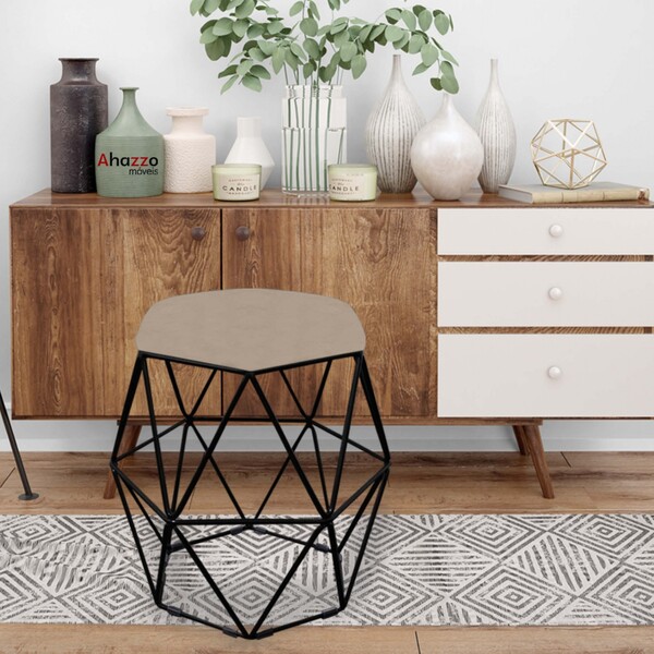 Puff Banqueta Aramado Luna Para Penteadeira Hexágono Base Pre