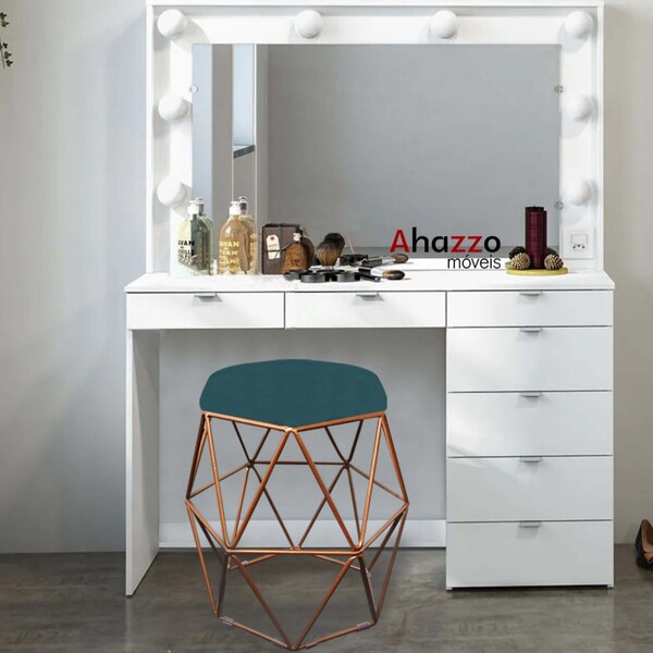 Puff Banqueta Aramado Luna Para Penteadeira Quarto Hexágono B