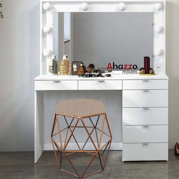 Puff Banqueta Aramado Luna Para Penteadeira Quarto Hexágono B