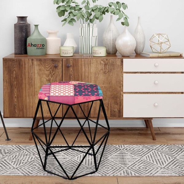 Puff Banqueta Aramado Luna Para Penteadeira Quarto Hexágono B