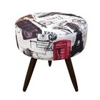 Puff Banqueta Berlim Redondo Estampado Paris Vermelho Pés Tab