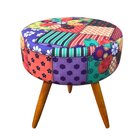 Puff Banqueta Berlim Redondo Estampado Patchwork Floral Pés C