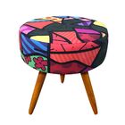 Puff Banqueta Berlim Redondo Estampado Pés Castanho D'rossi -