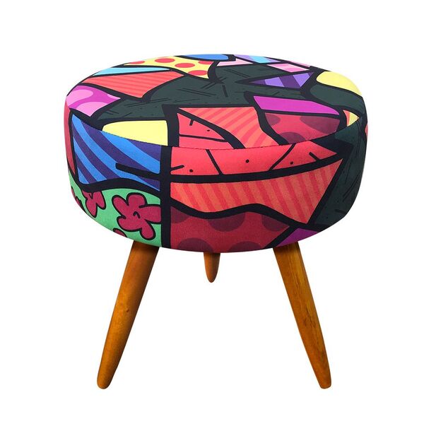 Puff Banqueta Berlim Redondo Estampado Pés Castanho D'rossi -