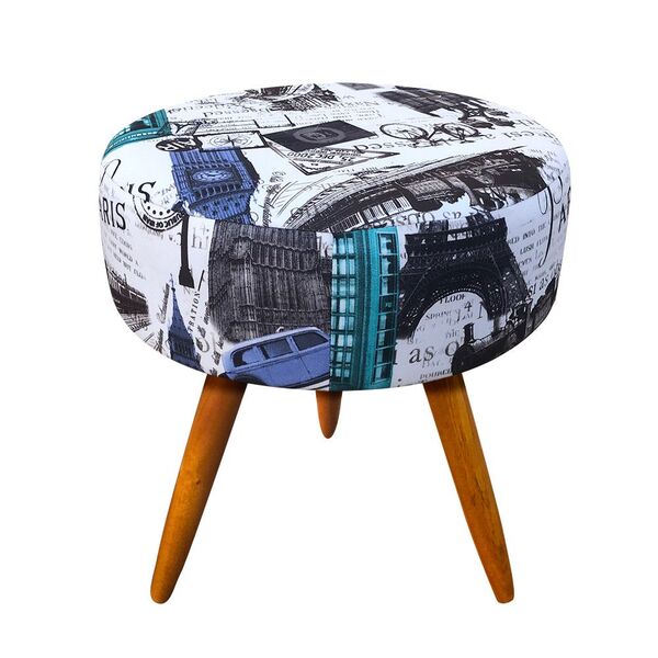 Puff Banqueta Berlim Redondo Estampado Pés Castanho D'rossi -