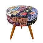 Puff Banqueta Berlim Redondo Estampado Placas Pés Castanho D'