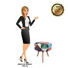 Puff Banqueta Berlim Redondo Estampado Triângulo Pés Natural