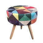 Puff Banqueta Berlim Redondo Estampado Triângulo Pés Natural