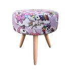Puff Banqueta Berlim Redondo Estampado Unicórnio Pés Natural