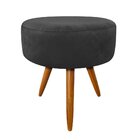 Puff Banqueta Berlim Redondo Suede Preto Pés Castanho - D'ros