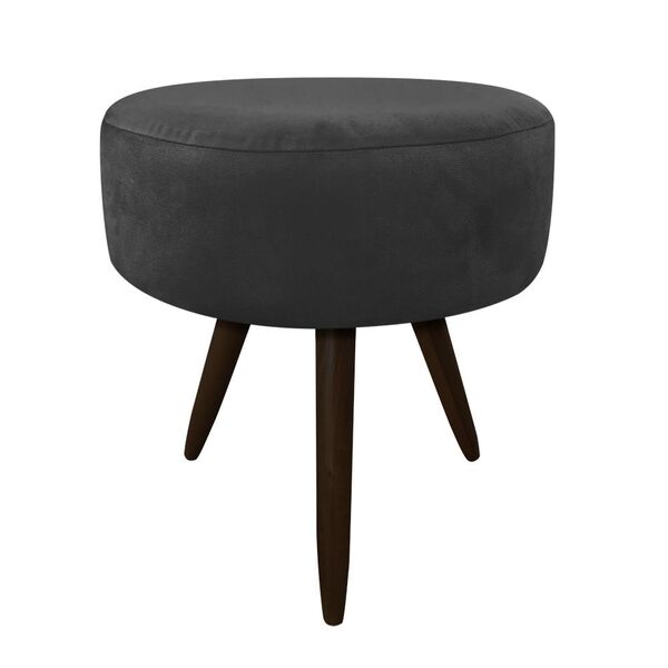 Puff Banqueta Berlim Redondo Suede Preto Pés Tabaco D'rossi