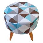 Puff Banqueta Classic Redondo Suede Estampa Triangulo Azul
