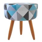 Puff Banqueta Classic Redondo Suede Estampa Triangulo Azul