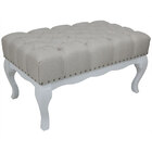 Puff Banqueta Clássica Entalhado Branco Brilho E Bege Luna