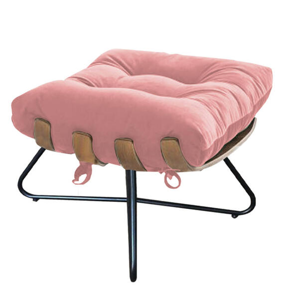 Puff Banqueta Costela Madeira X Pés Cruzados Sala Quarto Rece