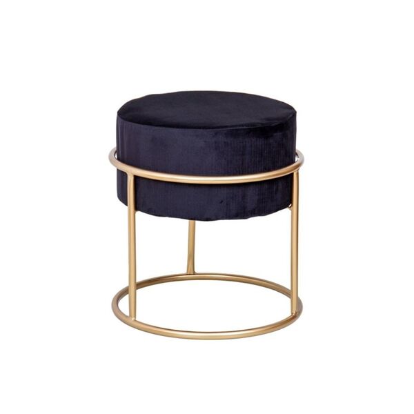 Puff Banqueta De Veludo Preto Argola Redondo Decoração