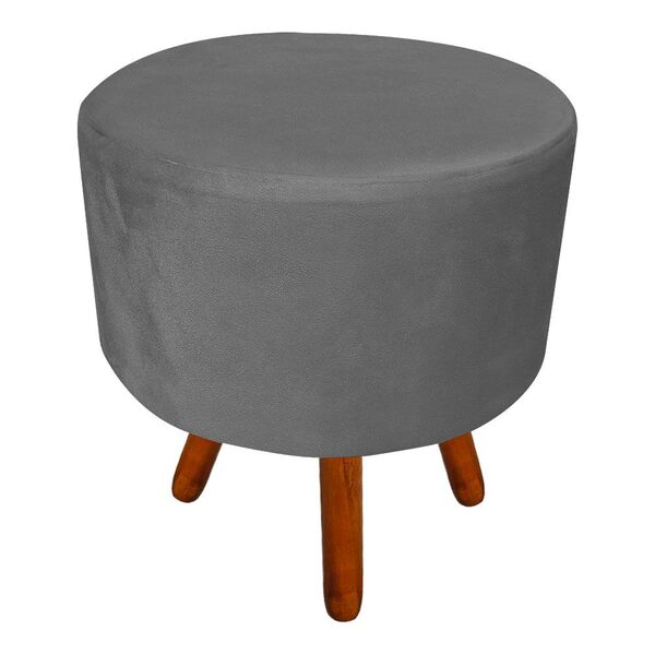 Puff Banqueta Decorativa Dora Redondo Suede Grafite - D'rossi