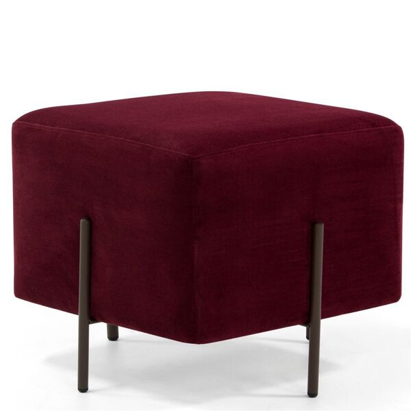 Puff Banqueta Decorativa Sala De Estar Heron Veludo Bordô G15