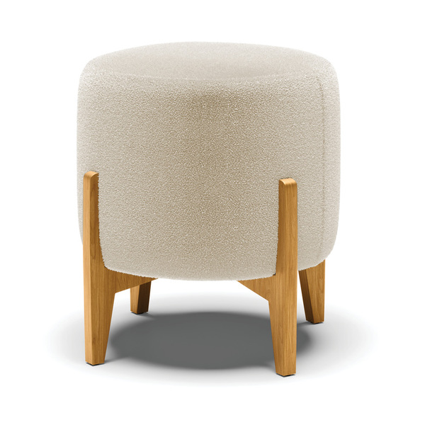 Puff Banqueta Decorativo Base Madeira Stella Bouclê Bege D03