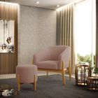 Puff Banqueta Decorativo Base Madeira Stella Bouclê Rosê D03