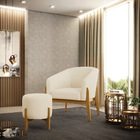 Puff Banqueta Decorativo Base Madeira Stella Linho Bege D03 -