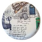 Puff Banqueta Decorativo Classic Redondo Suede Estampa Paris