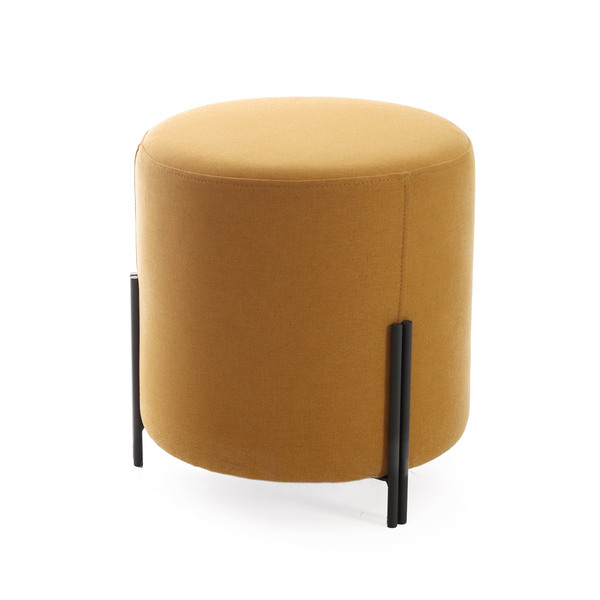 Puff Banqueta Decorativo Denver Redondo Tecido Veludo Mostard