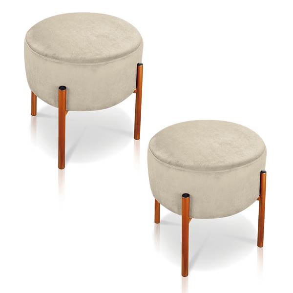 Puff Banqueta Decorativo Industrial Cobre Kit 2 Iron Suede D0