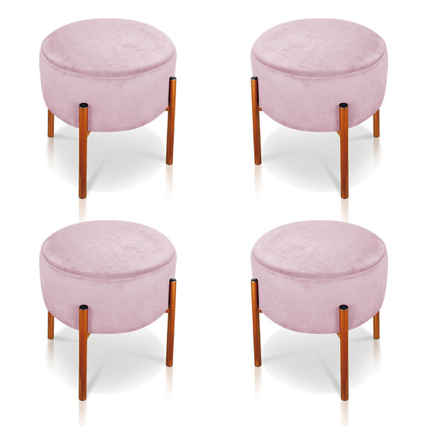 Puff Banqueta Decorativo Industrial Cobre Kit 4 Iron Suede D0