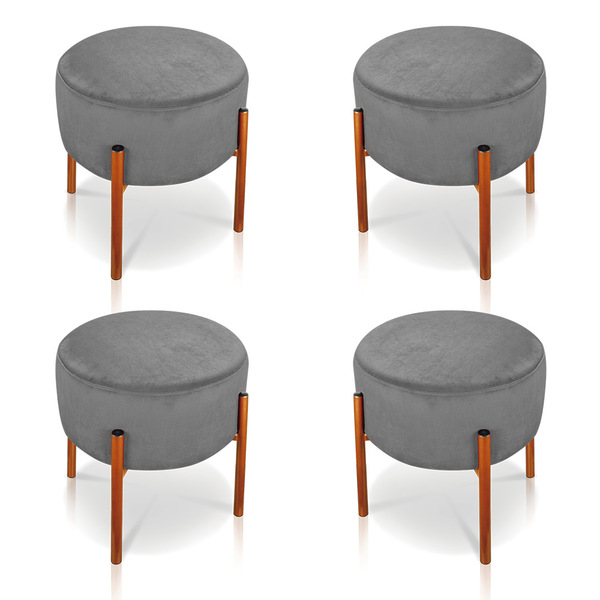 Puff Banqueta Decorativo Industrial Cobre Kit 4 Iron Suede D0