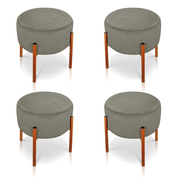 Puff Banqueta Decorativo Industrial Cobre Kit 4 Iron Suede D0
