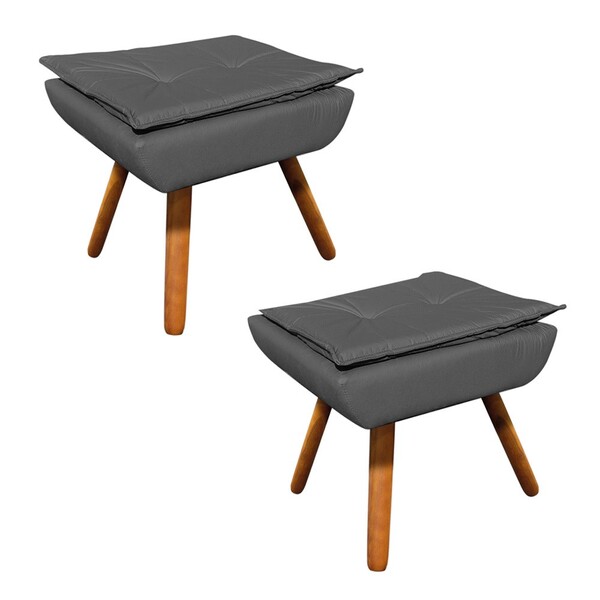 Puff Banqueta Decorativo Pé Palito Kit 2 Opala Corino - Grafi