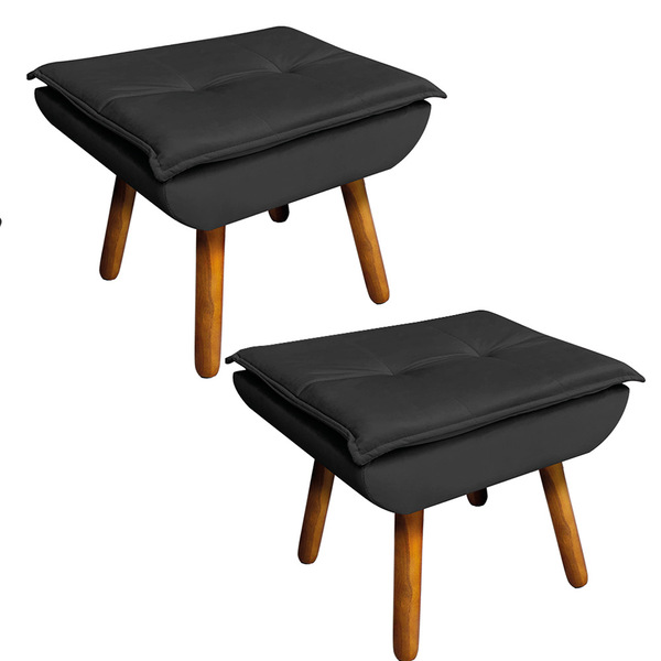 Puff Banqueta Decorativo Pé Palito Kit 2 Opala Veludo Preto D