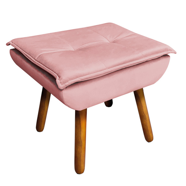 Puff Banqueta Decorativo Pé Palito Opala Veludo Rosê D03 - D'