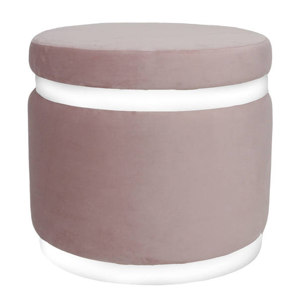 Puff Banqueta Decorativo Round Branco Veludo Rosa