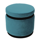 Puff Banqueta Decorativo Round Preto Veludo Azul