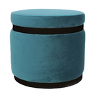 Puff Banqueta Decorativo Round Preto Veludo Azul