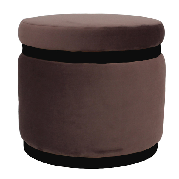 Puff Banqueta Decorativo Round Preto Veludo Marrom