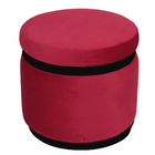 Puff Banqueta Decorativo Round Preto Veludo Vermelho