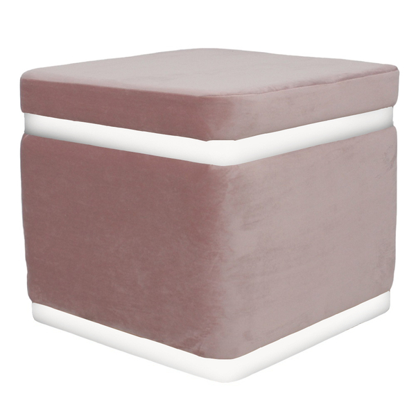 Puff Banqueta Decorativo Square Branco Veludo Rosa