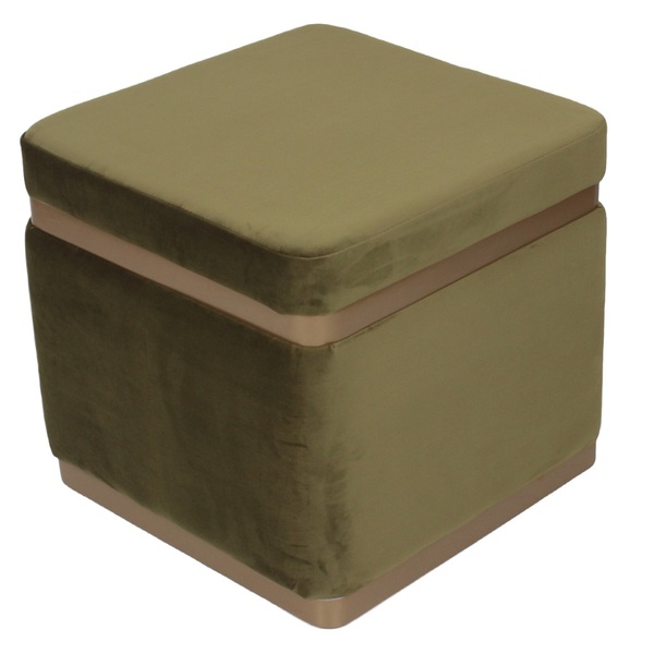 Puff Banqueta Decorativo Square Gold Veludo Verde