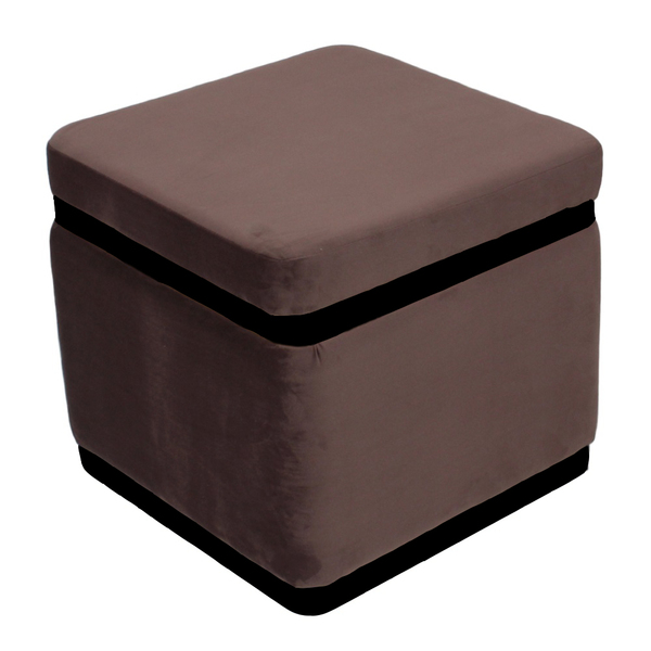 Puff Banqueta Decorativo Square Preto Veludo Marrom