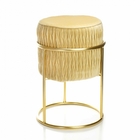 Puff Banqueta Decorativo Sueli Redondo Veludo Bege  Base Metá