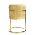 Puff Banqueta Decorativo Sueli Redondo Veludo Bege  Base Metá