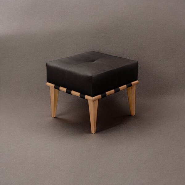 Puff Banqueta Em Madeira Maciça Noé Luxo Preto