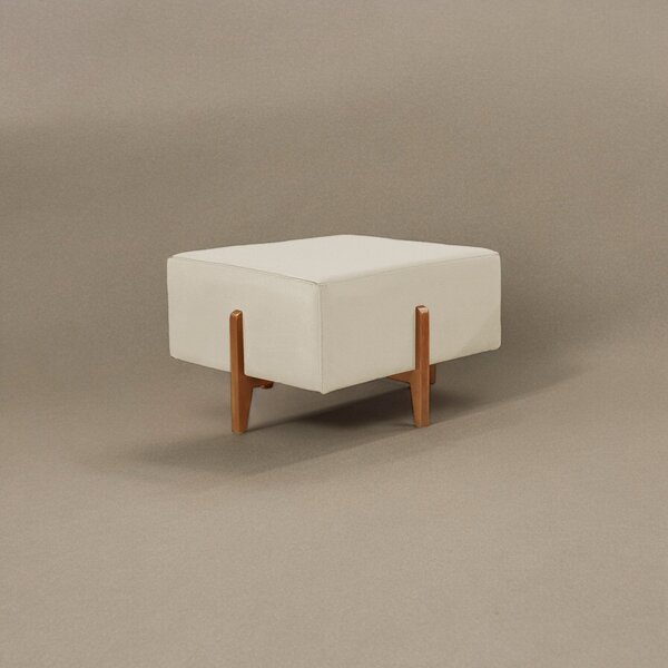 Puff Banqueta Em Madeira Maciça Zurik Luxo Bege Claro